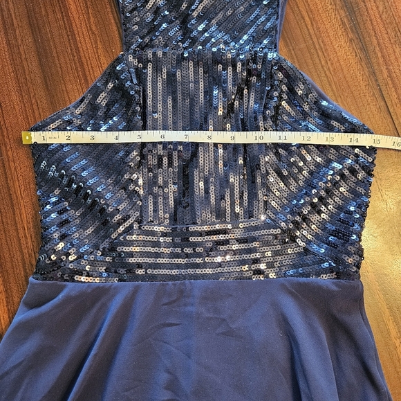 Beauty Kai Navy Sequin Halter Chiffon Empire Waist Maxi Dress S Glam Prom Formal - Picture 14 of 16